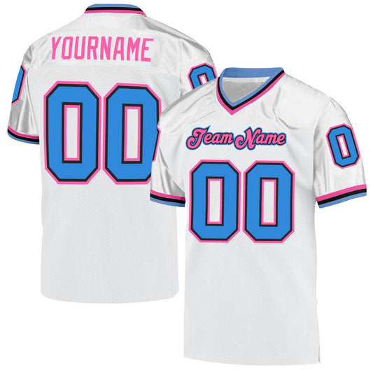 Custom White Powder Blue-Pink Mesh Authentic Throwback Football Jersey - Sky-Custom