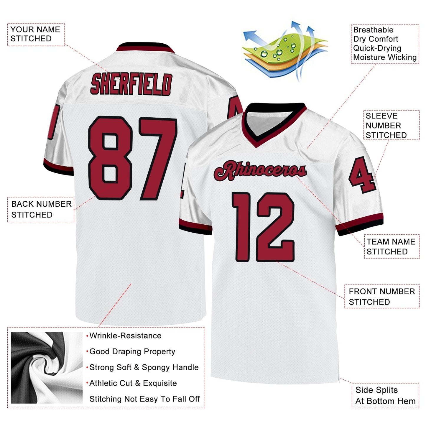 Custom White Cardinal-Black Mesh Authentic Throwback Football Jersey - Sky-Custom