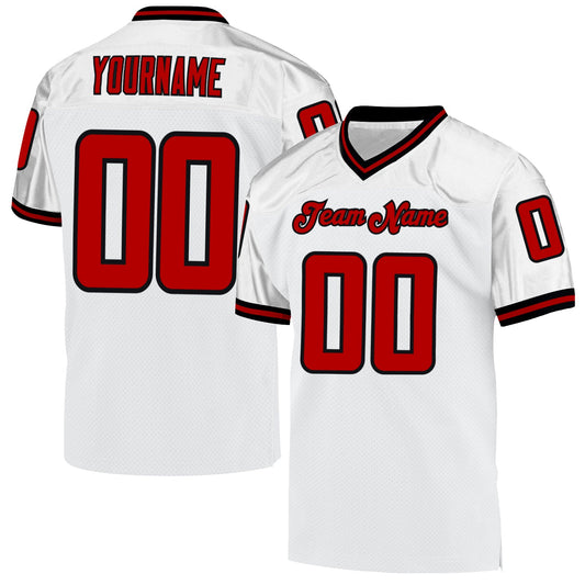 Custom White Red-Black Mesh Authentic Throwback Football Jersey - Sky-Custom