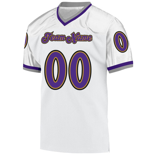 Custom White Purple-Old Gold Mesh Authentic Throwback Football Jersey - Sky-Custom