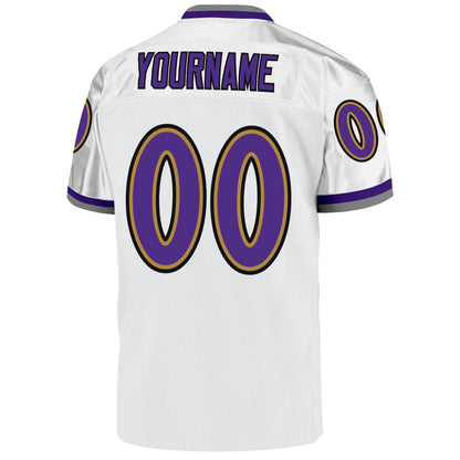 Custom White Purple-Old Gold Mesh Authentic Throwback Football Jersey - Sky-Custom