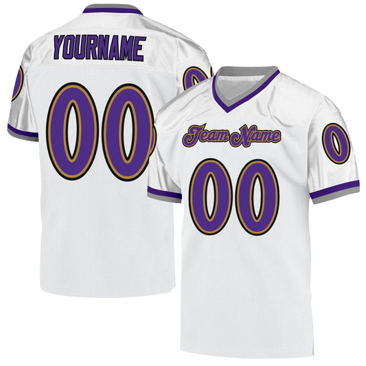 Custom White Purple-Old Gold Mesh Authentic Throwback Football Jersey - Sky-Custom