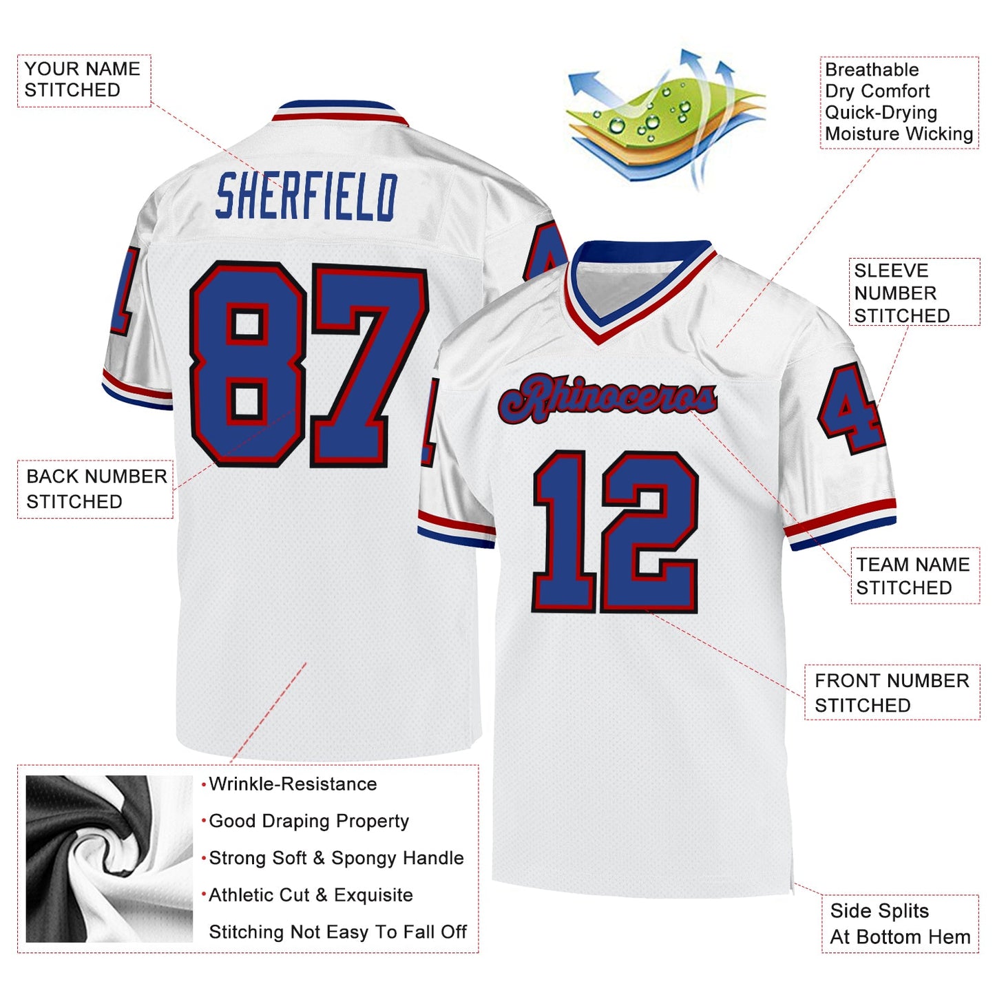 Custom White Royal-Red Mesh Authentic Throwback Football Jersey - Sky-Custom