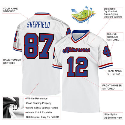 Custom White Royal-Red Mesh Authentic Throwback Football Jersey - Sky-Custom