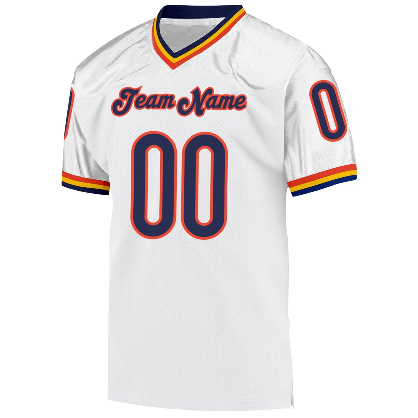 Custom White Navy-Orange Mesh Authentic Throwback Football Jersey - Sky-Custom