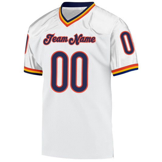 Custom White Navy-Orange Mesh Authentic Throwback Football Jersey - Sky-Custom