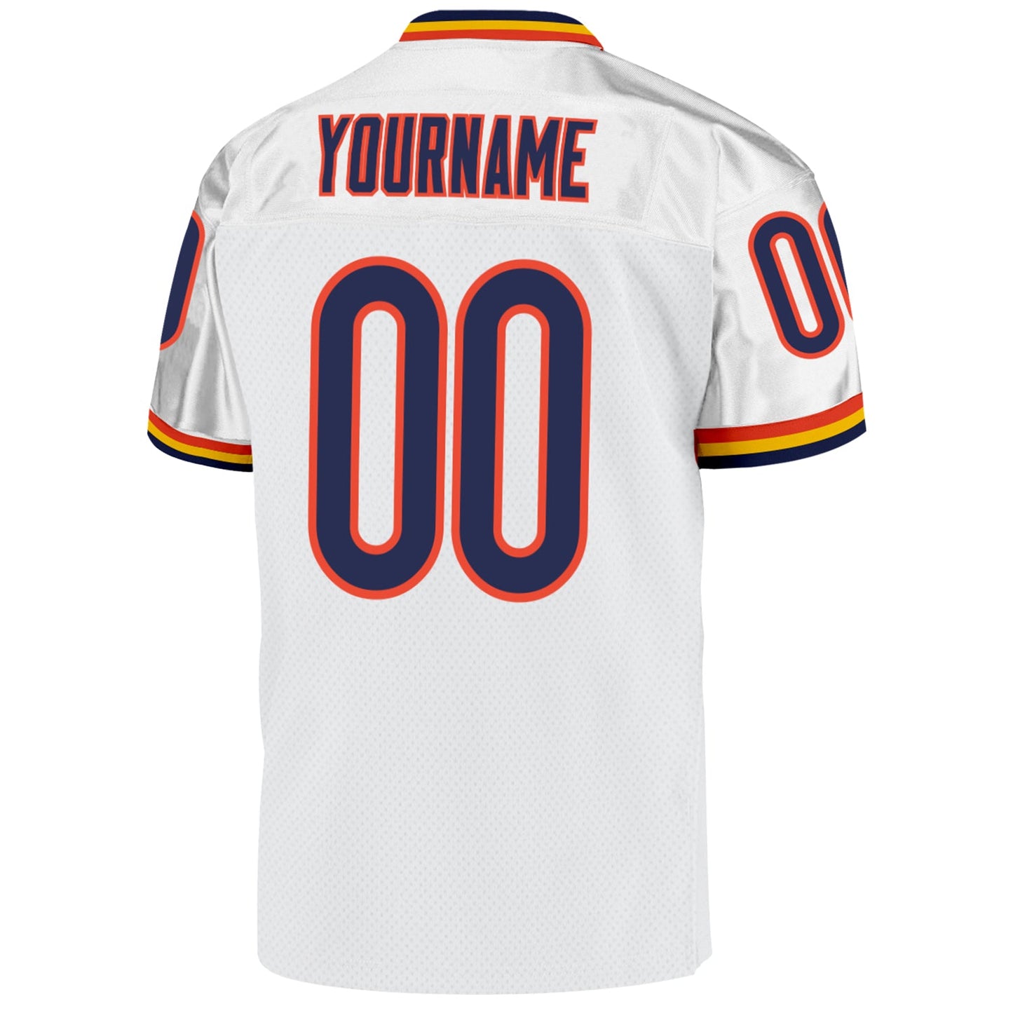 Custom White Navy-Orange Mesh Authentic Throwback Football Jersey - Sky-Custom