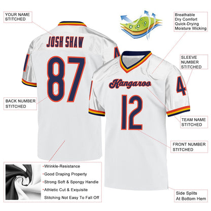 Custom White Navy-Orange Mesh Authentic Throwback Football Jersey - Sky-Custom