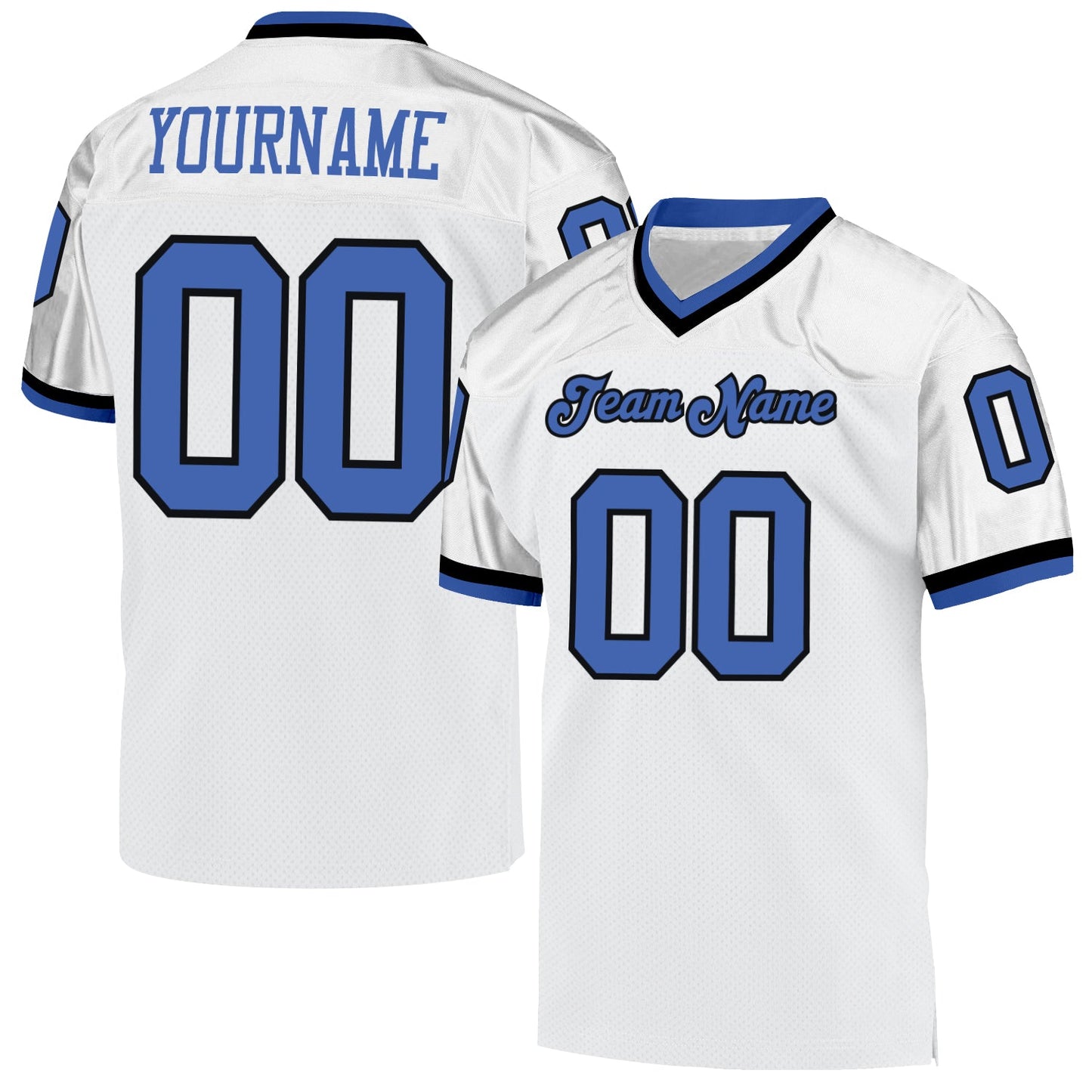 Custom White Blue-Black Mesh Authentic Throwback Football Jersey - Sky-Custom