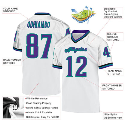 Custom White Purple-Aqua Mesh Authentic Throwback Football Jersey - Sky-Custom