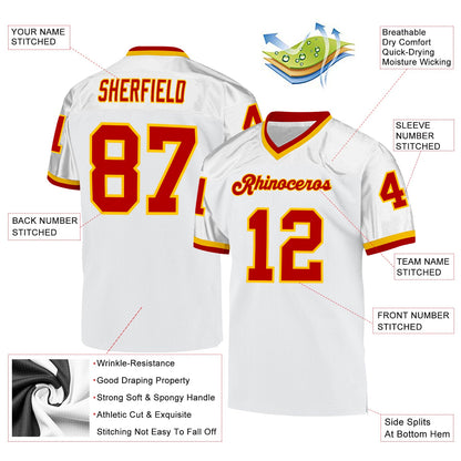 Custom White Red-Gold Mesh Authentic Throwback Football Jersey - Sky-Custom