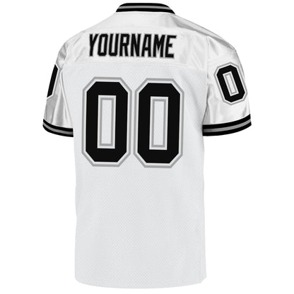 Custom White Black-Gray Mesh Authentic Throwback Football Jersey - Sky-Custom