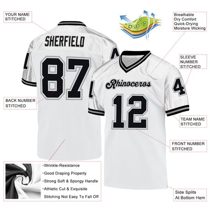 Custom White Black-Gray Mesh Authentic Throwback Football Jersey - Sky-Custom