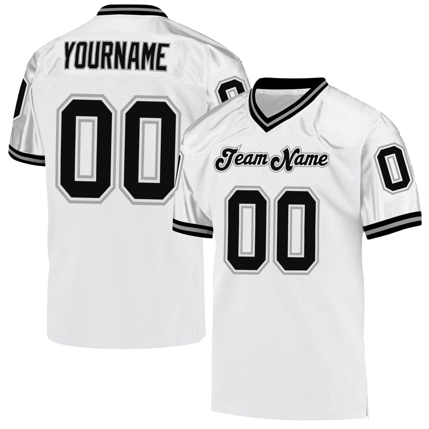 Custom White Black-Gray Mesh Authentic Throwback Football Jersey - Sky-Custom