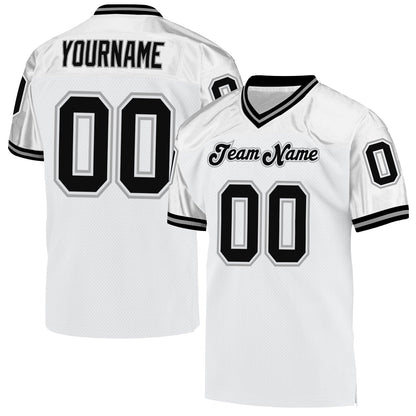 Custom White Black-Gray Mesh Authentic Throwback Football Jersey - Sky-Custom