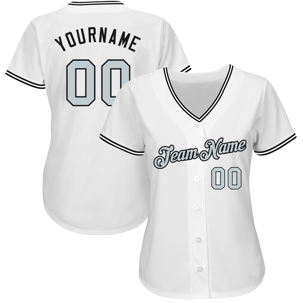 Custom White Silver-Black Authentic Baseball Jersey - Sky-Custom