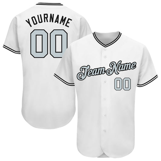 Custom White Silver-Black Authentic Baseball Jersey - Sky-Custom