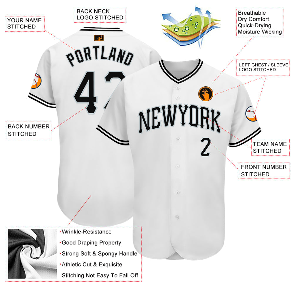 Custom White Black-Silver Authentic Baseball Jersey - Sky-Custom