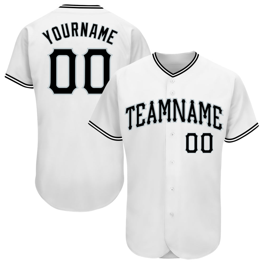 Custom White Black-Silver Authentic Baseball Jersey - Sky-Custom