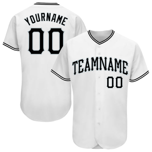 Custom White Black-Silver Authentic Baseball Jersey - Sky-Custom