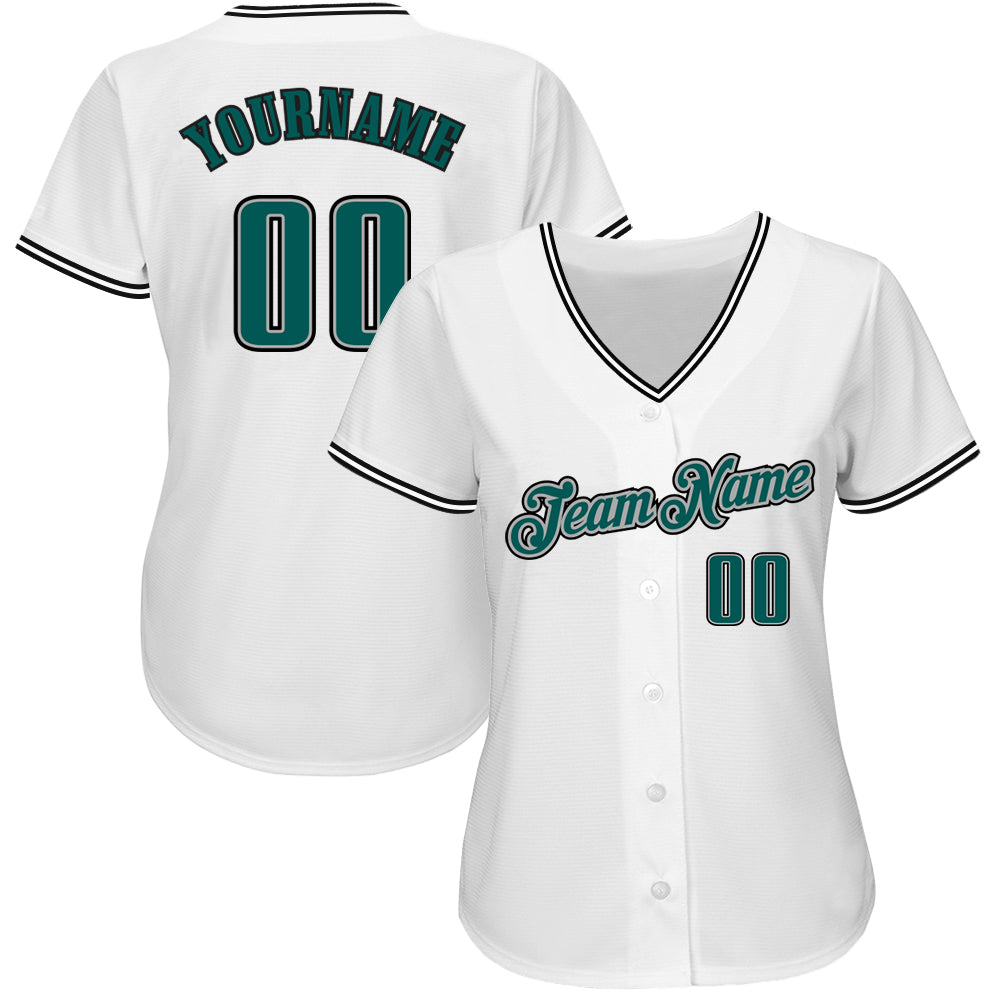 Custom White Midnight Green-Black Authentic Baseball Jersey - Sky-Custom