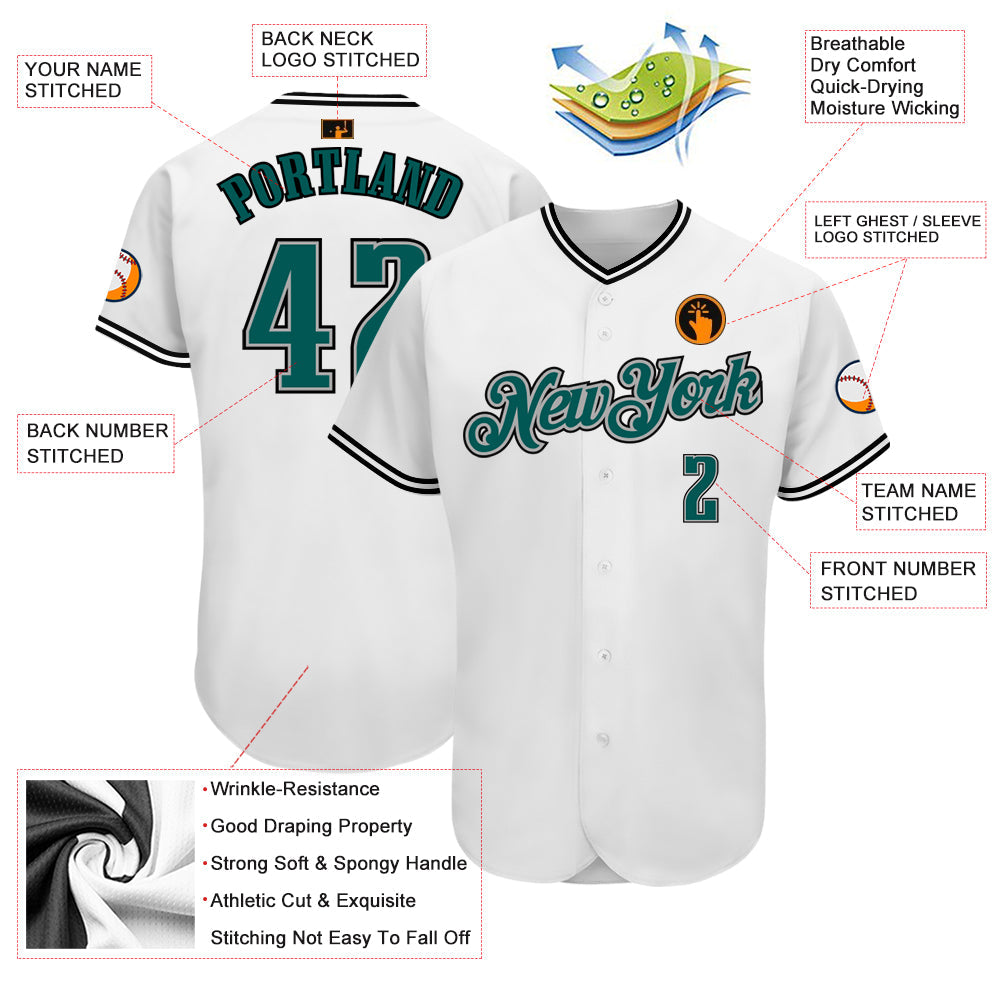 Custom White Midnight Green-Black Authentic Baseball Jersey - Sky-Custom