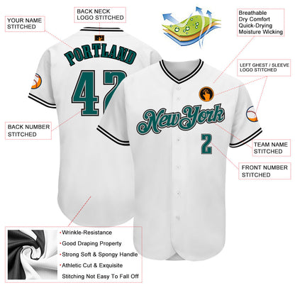Custom White Midnight Green-Black Authentic Baseball Jersey - Sky-Custom