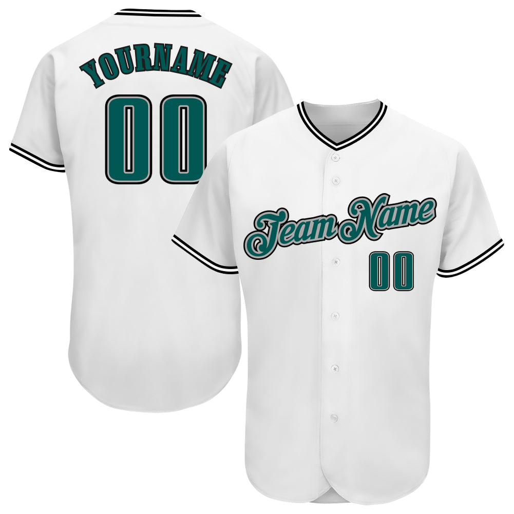 Custom White Midnight Green-Black Authentic Baseball Jersey - Sky-Custom