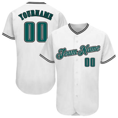 Custom White Midnight Green-Black Authentic Baseball Jersey - Sky-Custom
