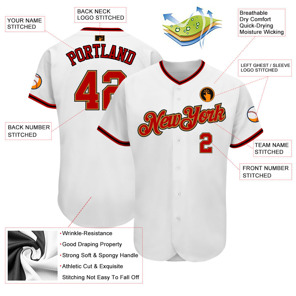 Custom White Red-Old Gold Authentic Baseball Jersey - Sky-Custom