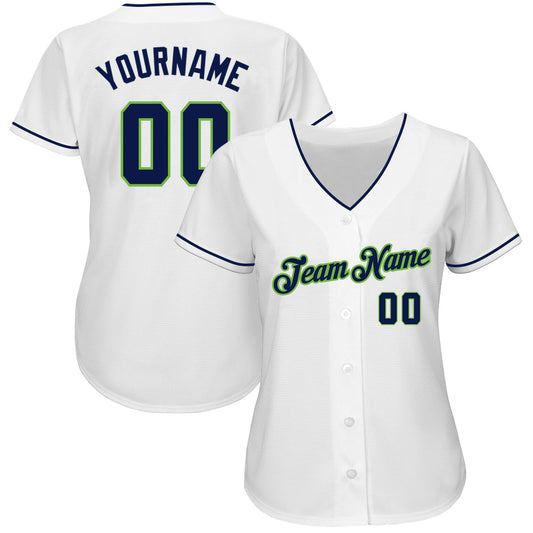 Custom White Navy-Neon Green Authentic Baseball Jersey - Sky-Custom