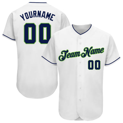 Custom White Navy-Neon Green Authentic Baseball Jersey - Sky-Custom