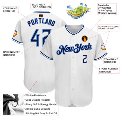 Custom White Navy-Powder Blue Authentic Baseball Jersey - Sky-Custom