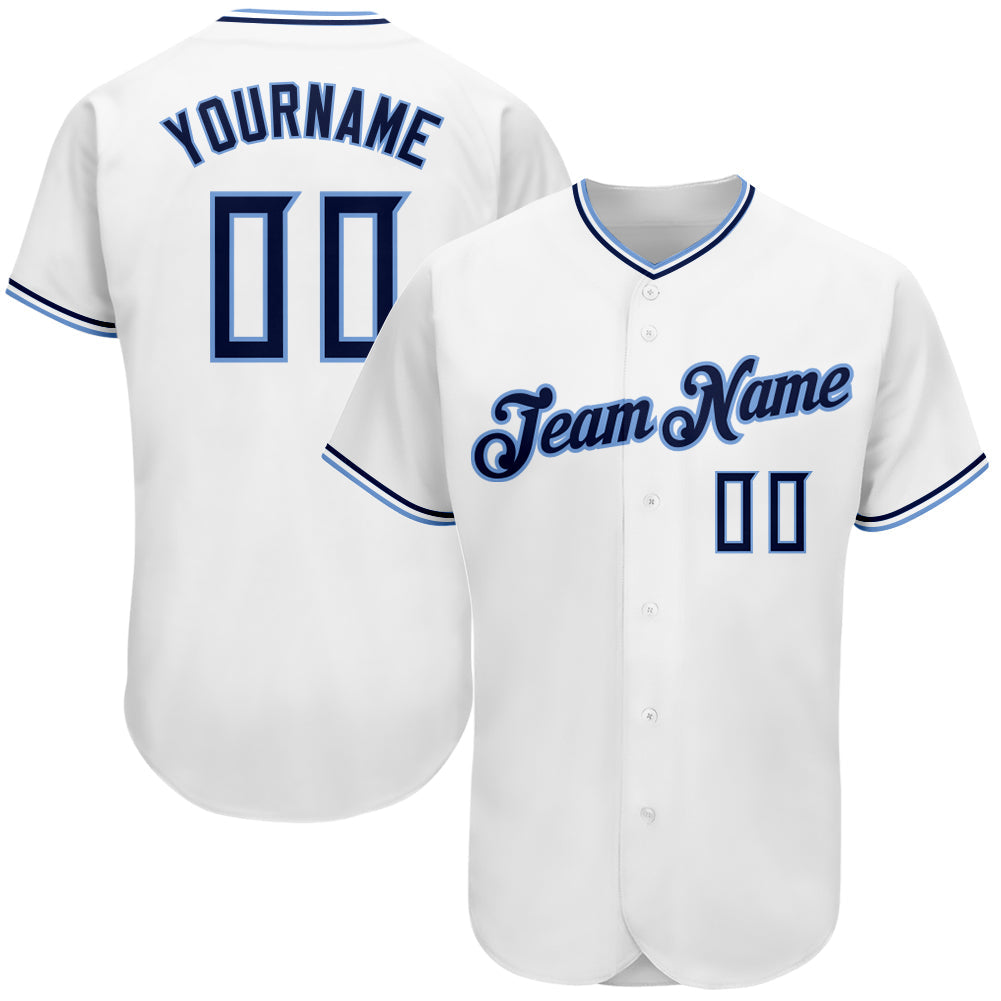 Custom White Navy-Powder Blue Authentic Baseball Jersey - Sky-Custom