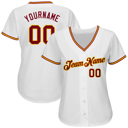 Custom White Crimson-Gold Authentic Baseball Jersey - Sky-Custom