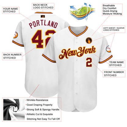 Custom White Crimson-Gold Authentic Baseball Jersey - Sky-Custom