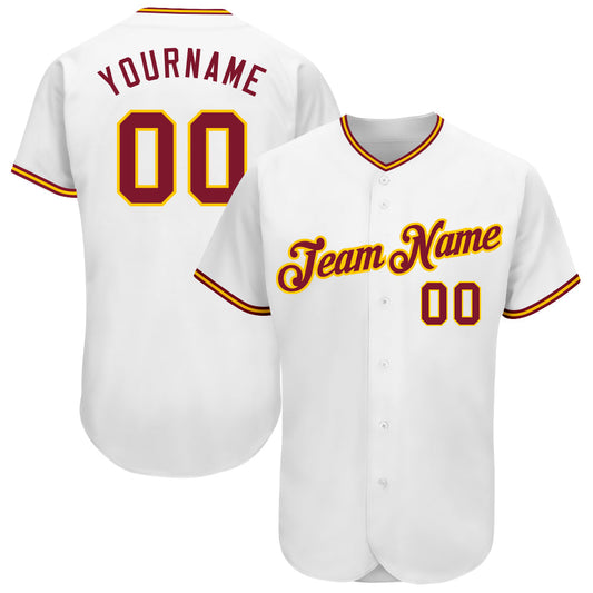 Custom White Crimson-Gold Authentic Baseball Jersey - Sky-Custom
