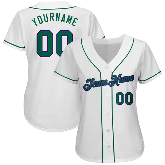 Custom White Kelly Green-Purple Authentic Baseball Jersey - Sky-Custom
