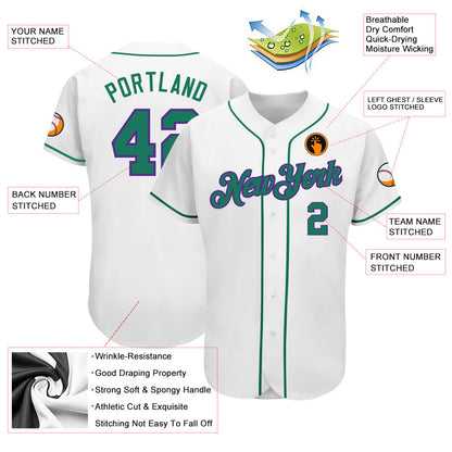 Custom White Kelly Green-Purple Authentic Baseball Jersey - Sky-Custom