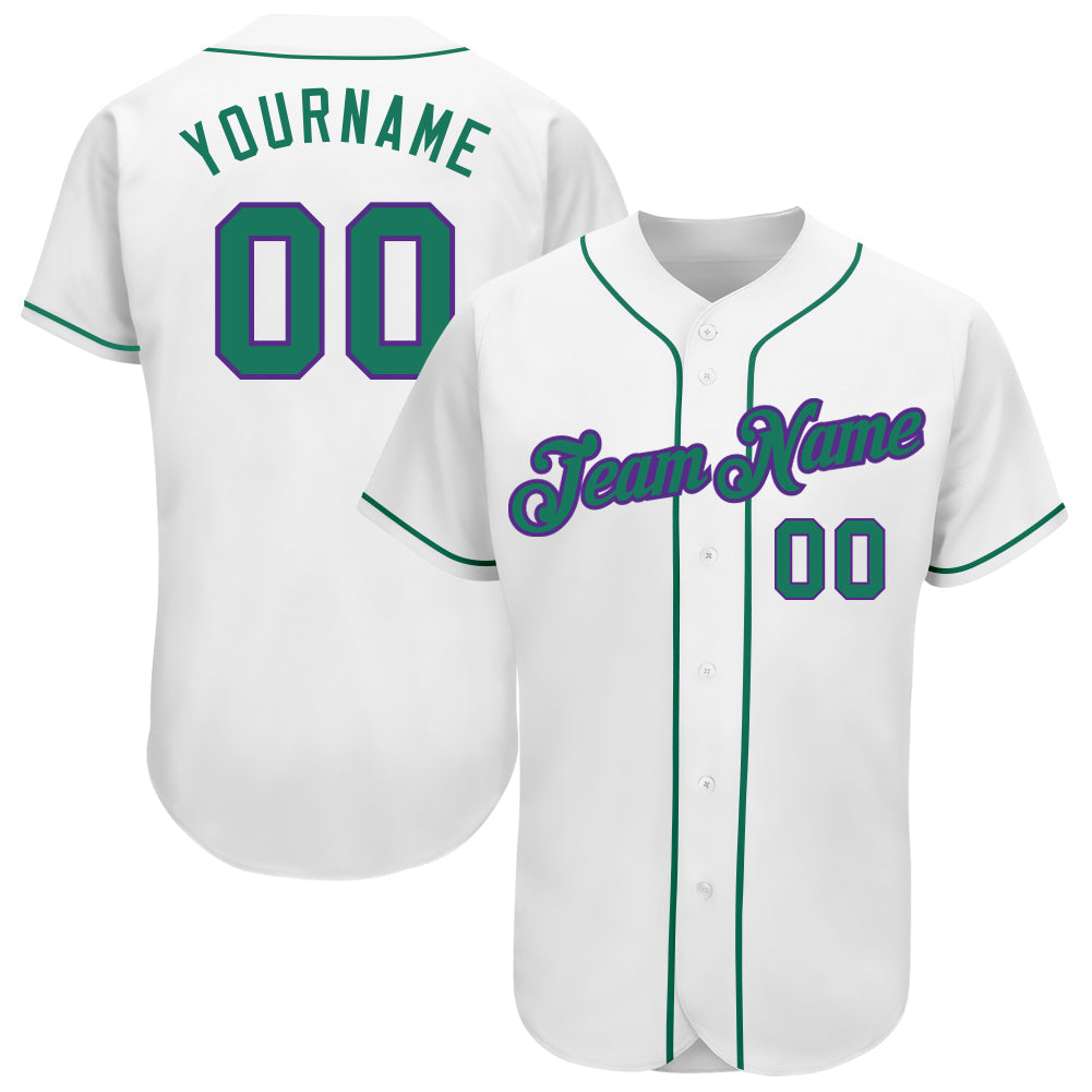 Custom White Kelly Green-Purple Authentic Baseball Jersey - Sky-Custom