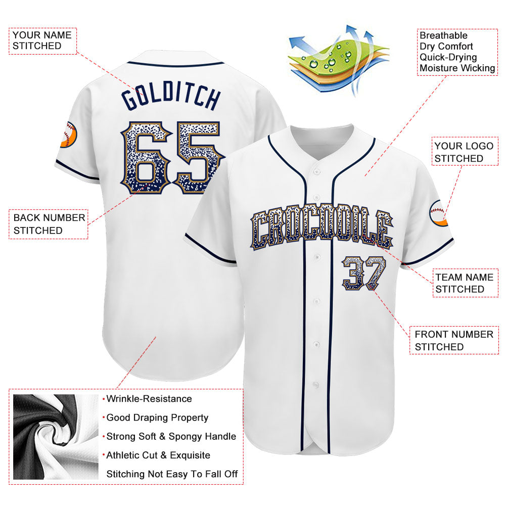 Custom White Navy-Old Gold Authentic Drift Fashion Baseball Jersey - Sky-Custom