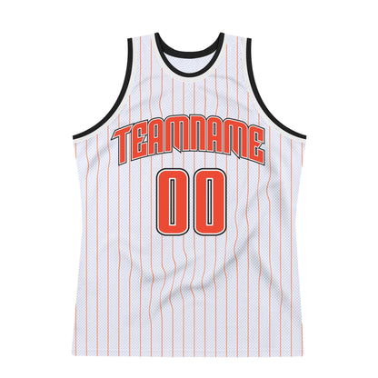 Custom White Orange Pinstripe Orange-Black Authentic Basketball Jersey - Sky-Custom