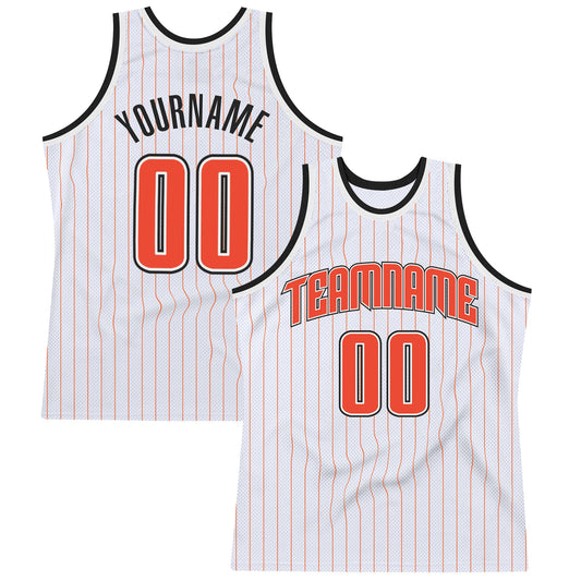Custom White Orange Pinstripe Orange-Black Authentic Basketball Jersey - Sky-Custom