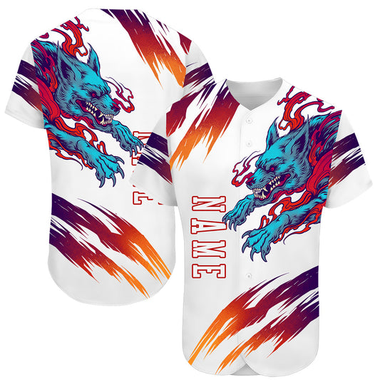 Custom White White-Red 3D Wolf Authentic Baseball Jersey - Sky-Custom