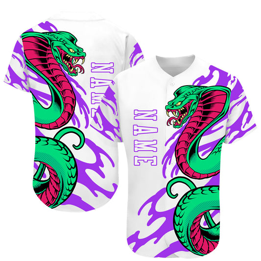 Custom White White-Purple 3D Snake Authentic Baseball Jersey - Sky-Custom