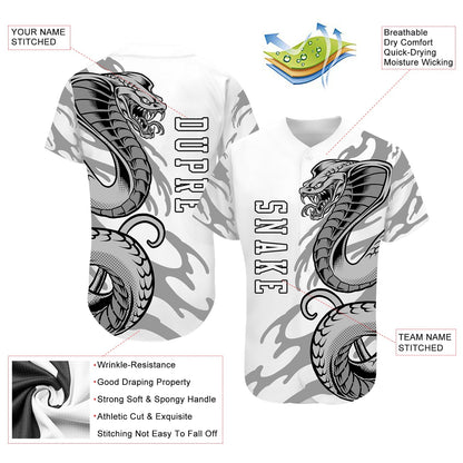 Custom White White-Black 3D Snake Authentic Baseball Jersey - Sky-Custom