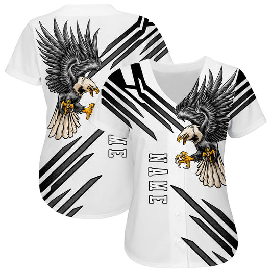 Custom White White-Black 3D Eagle Authentic Baseball Jersey - Sky-Custom