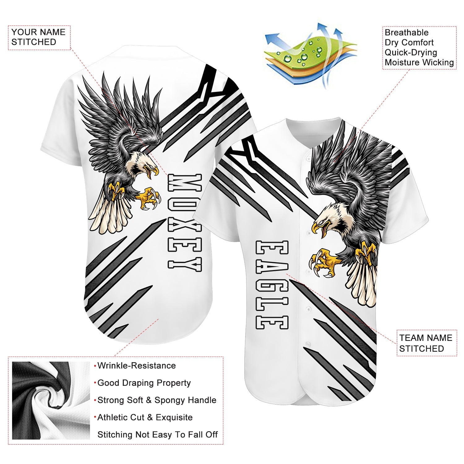 Custom White White-Black 3D Eagle Authentic Baseball Jersey - Sky-Custom