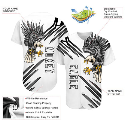 Custom White White-Black 3D Eagle Authentic Baseball Jersey - Sky-Custom