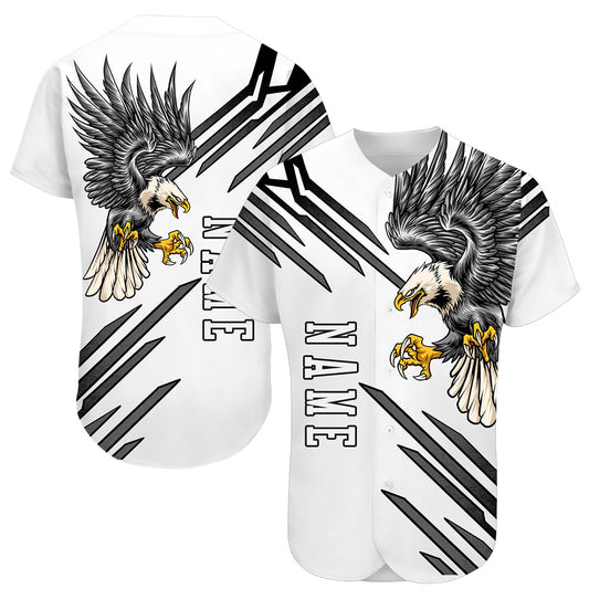Custom White White-Black 3D Eagle Authentic Baseball Jersey - Sky-Custom